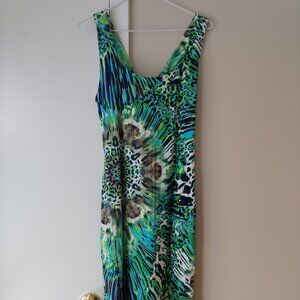 Tie Dye Sleeveless Dress with Crossover Back Straps SIMON CHANG Stretchy Lined